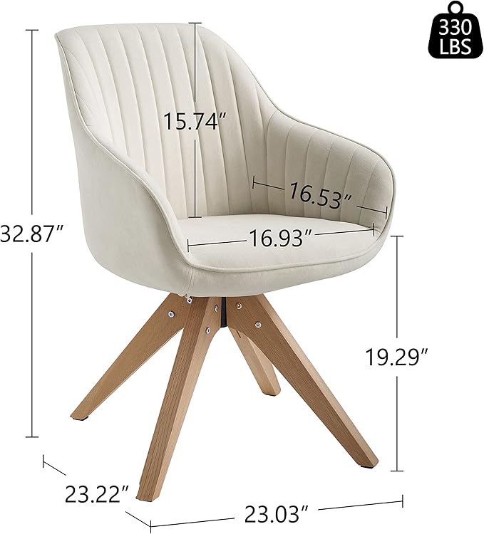 Art Leon Mid Century Modern Swivel Accent Chair with Oak Wood Legs, Desk Chair No Wheels, Armchair for Desk, Off White