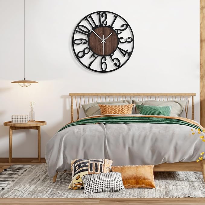 Large Wall Clock for Living Room Decor, 14 Inch Non Ticking Silent, Battery Operated Modern Vintage Oversized Wall Clock for Bedroom Kitchen