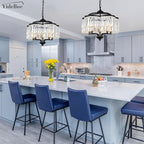 Modern Crystal Chandelier for Dining Room - Adjustable 5 Lights Black Farmhouse Pendant Light Fixture Hanging for Foyer Bedroom Living Room Hallway Kitchen