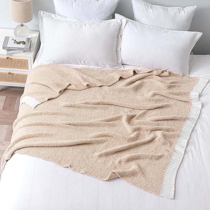 MIULEE Beige Super Soft Throw Blanket for Couch, Cozy Fluffy Warm Throws Knit Blankets for Sofa, Bed, Chair, Living Room, Camping, Picnic, 50 x 60 inch