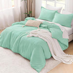 Litanika Comforters Mint Green Queen Size, 3 Pieces Lightweight Solid Bedding Set & Collections, All Season Fluffy Bed Set (90x90In Comforter & 2 Pillowcases)