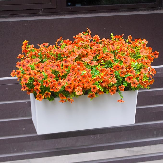 Fake Mums Artificial Outdoor Flowers 12 Bundles Autumn Fall Plants Daisy Faux Orange Blooms for Front Porch Window Box Patio Table Centerpieces Decor(Orange Daisy)