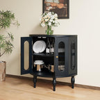 31'' Sideboard Buffer Cabinet with Storage, Semi-Circle Modern Accent Storage Cabinet with Wooden Finish & Acrylic Doors, Console Table for Living Room Entryway Hallway (Black)