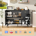 Sideboard Buffet Cabinet with Drawers: 47" Black Fluted Sideboard Cabinet with Drawers and 3 Doors, Modern Wood Credenza Storage Cabinet, Large Accent Cabinets for Living Room (47")