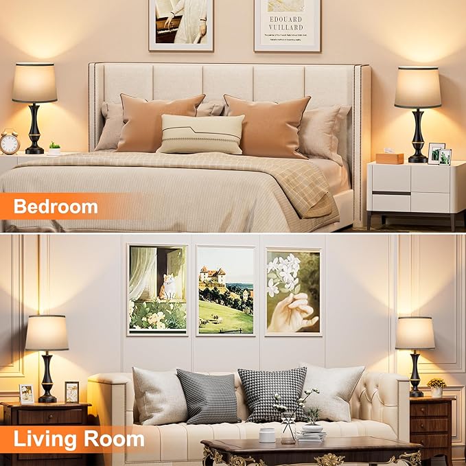 Upgraded Touch Lamps for Bedrooms Set of 2 - Nightstand Table Lamp with USB C+A, 3 Way Dimmable Lamps for Living Room(Grey)