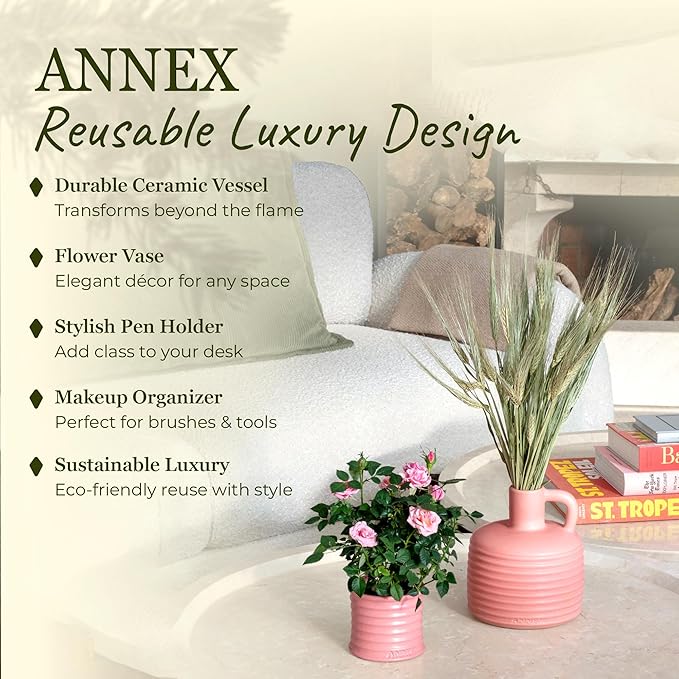 Scented Luxury Candles in Handmade Ceramic Jars, Soy Wax | Canal Rose – Rose Bud & Oud Scented, Large Candle | Non Toxic, 2 Wicks, Reusable Big Pink Jar | Natural Spring Aromatherapy for Women & Men