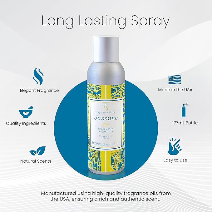 Expressive scent Room Spray Air Freshener - Long Lasting Jasmine Aroma for Home, Bathroom, kitchen, Office & Car – Air freshener for home 6 FL Oz