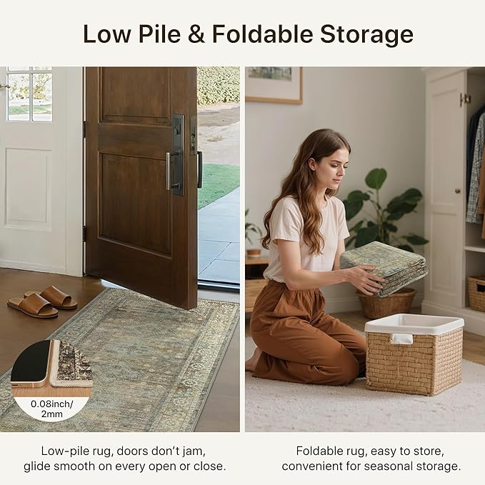 Runner Rug for Hallway Kitchen, 2x8 Machine Washable Runners Rug for Entryway, Soft Modern Boho Throw Rugs, Low Pile Floor Cover with Non Slip Backing, Distressed Light Greyish Sage Green