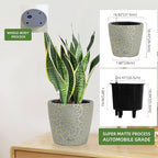 Dexceder 11x10 Inches Self Watering Planter Indoor Outdoor, Inner Pot Design, Thickened Table Flower Plant Pot with Water Level Indicator (Grey Gold Crackle)