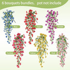 Artificial Hanging Flowers for Outdoors Faux Plants for Spring Summer Decoration,6 Bundles UV Resistant Realistic Silk Flowers Indoor Outside Garden Porch Patio Balcony Yard Farmhouse