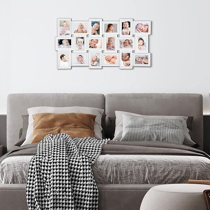 Jerry & Maggie 4X6 Collage Picture Frames for Wall Decor, 18 Opening Collage Wall Hanging for 6x4 Photo, Multi Picture Frame Set with One-piece Design White