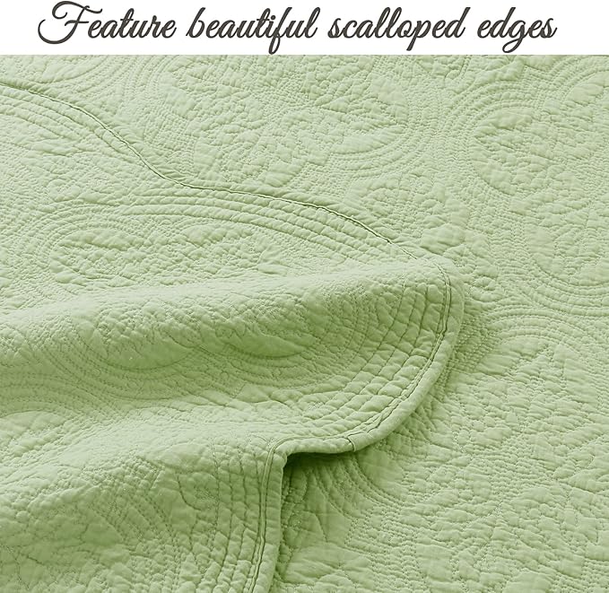 Cozy Line Home Fashions 100% Cotton Medallion Matelasse Embossed Bedding Quilt Set, Reversible Lightweight Bedspread, Coverlet for All Season (Blantyre - Green, King - 3 Piece)