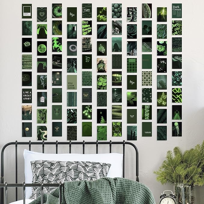 Y2K BOO Dark Green Wall Collage Kit - 100 Aesthetic Posters for Room Decor, Perfect for Dorms and Bedrooms, Stylish Dark Green Wall Art for Teen Girls and Cozy Spaces