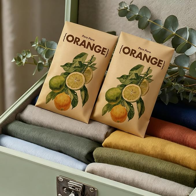 Potpourris Orange Citrus Scented Hanging Paper Sachets - 12 Pack for Closet & Home | Long-Lasting Air Freshener & Odor Eliminator for Drawer, Car, Bathroom | Ideal Gift Idea