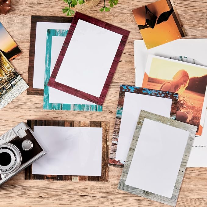 Tatuo 6 Pack 5x7 Magnetic Picture Frames Rustic Distressed Farmhouse Wood Pattern Fridge Picture Frame Magnets for Christmas Refrigerator Locker Home Classroom Office