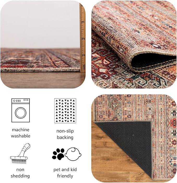 Keen Home Design 6x9 Rug - Machine Washable Area Rug with Non-Slip Backing, Ideal for Living Room, Dining Room, Bedroom - Vintage, Easy Clean, Durable, Low Pile Rug - (6' x 9')