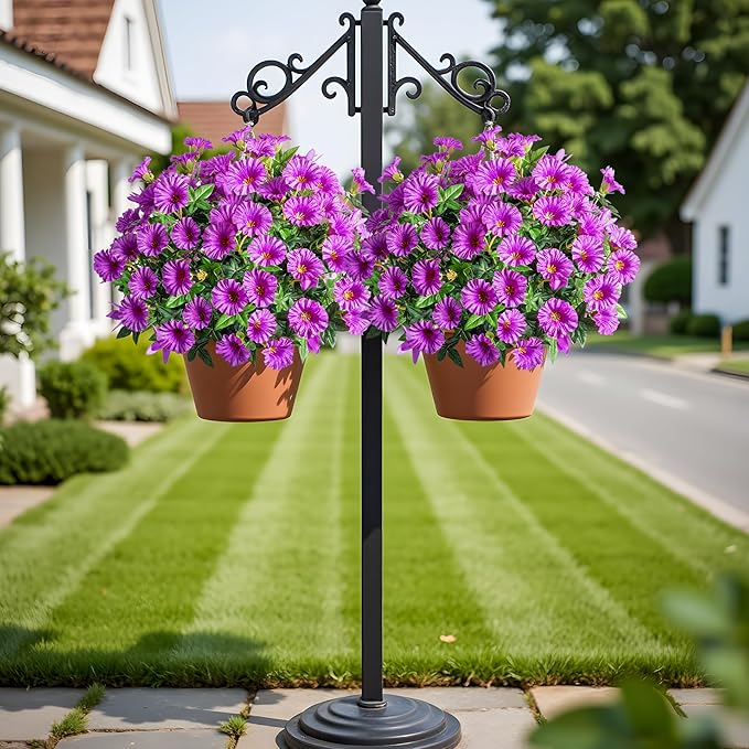 UV Resistant Artificial Petunias 13.3In Fake Flowers Artificial Flowers for Outdoors Silk Flowers Fake Hanging Basket Plants Suitable for Outdoor Porch Decoration patio Decor,8PCS,Dark purple