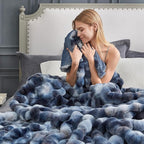 Cozy Bliss Faux Fur Throw Blanket for Couch, Fuzzy Soft Plush Thick Bubble Blanket for Sofa Bedroom Living Room, 50 * 60 Inches Tie-dye Blue
