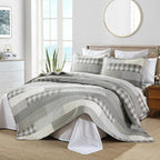 Y-PLWOMEN Quilt King Size - 100% Cotton Grey King Quilt Farmhouse Plaid Quilted Bedspread, 3 Pieces Lightweight Reversible King Size Quilt Bedding Set for All Season