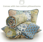 Secgo Queen Comforter Set for Bed - 100% Cotton Quilts Queen Size, Green, Sage Bedspreads (90 * 98 Inch) with 2 Pillow Shams, Patchwork Reversible Lightweight Bedding