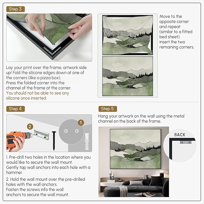 SIGNWIN 60"x72" Extra Large Framed Wall Art Green Line Art Mountain Landscape Illustration for Home Living Room Bedroom Decor (Frame Assembly Required)