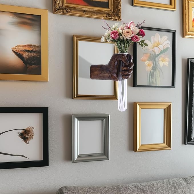 Vintage Wall Sculptures, Hand Vases Home Decor, Wall Mount Art Sculpture, Unique Wall Art Statue, Funky Flower Vase Decorations, Modern Eclectic Hanging Decor,Glass Test Tube Vase