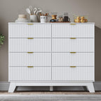 Fluted 8 Drawer Tall Dresser, 47.2" Wide Modern Boho Chest of Drawers, Wooden Storage Dresser TV Stand for Bedroom, Living Room, Closet, Hallway, Curved Profile Design