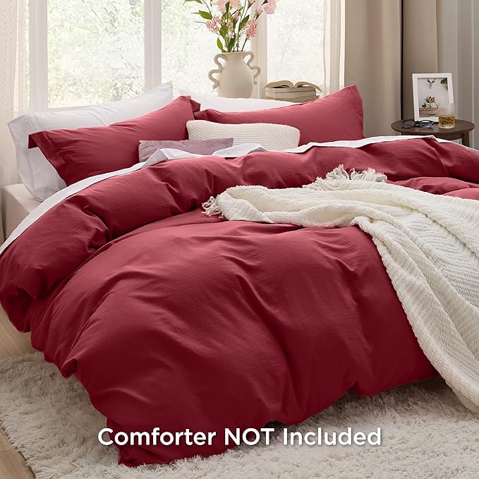 Bedsure Red Duvet Cover King Size - 3 Pieces Prewashed Cotton-Like Extra Soft Bedding Set, Includes 1 Duvet Cover 104x90 Inches with Zipper Closure & 2 Pillow Shams, Comforter Not Included
