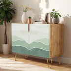 SIGNWIN Sideboard Buffet Cabinet, Kitchen Storage Cabinet with 2 Doors, Green Mountain Range Landscape, Cupboard Console Table for Dining Room - 35" L x 18" W x 29" H