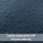 Exclusivo Mezcla Twin Quilt Bedding Set with 1 Pillow Sham, Lightweight Navy Blue Twin Size Quilt Bedspread with Vintage Damask Pattern, Soft Bedspreads Coverlets for All Seasons