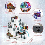 VCUTEKA Christmas Village Collectible Building, Snowy Mountain with Ski Slopes and Revolving Train Lighted Musical Village Addition to Your Christmas Indoor Decor