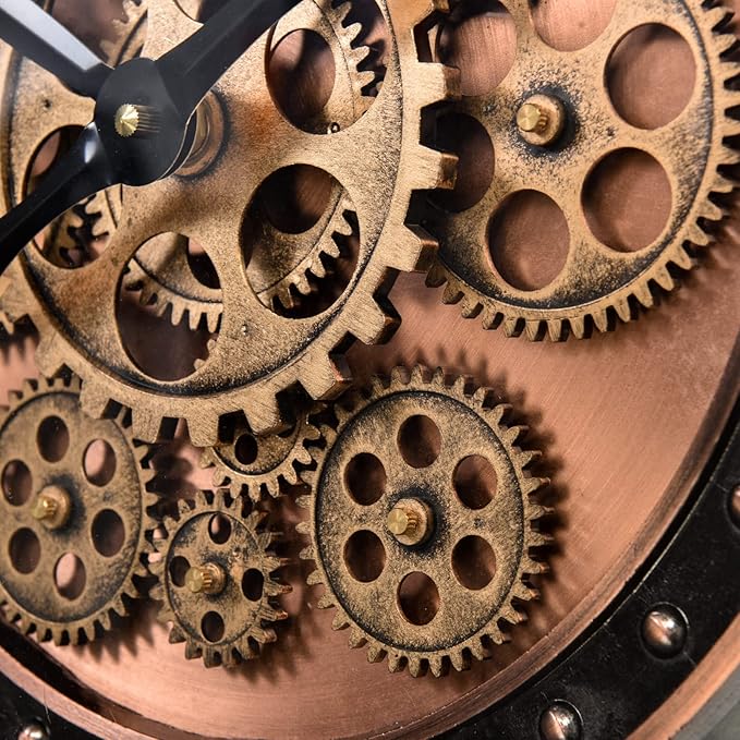 CLXEAST 21 Inch Large Roman Numeral Wall Clock with Moving Gears,Farmhouse Copper Rose Gold/Copper Metal Wall Clocks for Living Room Decor,House Warming Gifts New Home