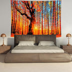 Delur Sunset Forest Tapestry Tree of Life Tropical Rainforest Landscape Tapestry Wall Hanging Scenic Nature Woodland Natural Sunrise Headboard for Bedroom Living Room Home Decor (59.1" x 78.7")