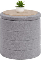 B FSOBEIIALEO Ottoman with Stroage, Round Sherpa Storage Ottoman Stool, Boucle Foot Rest 16.9"x16.9"x17.7"（Grey