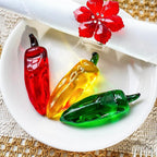 Set of 3 Glass Chili Miniature Figurines Fall Decorations for Home Crystal Fruits Vagetables Paperweights for Kitchen Tabletop Glass Christmas Centerpiece Decor