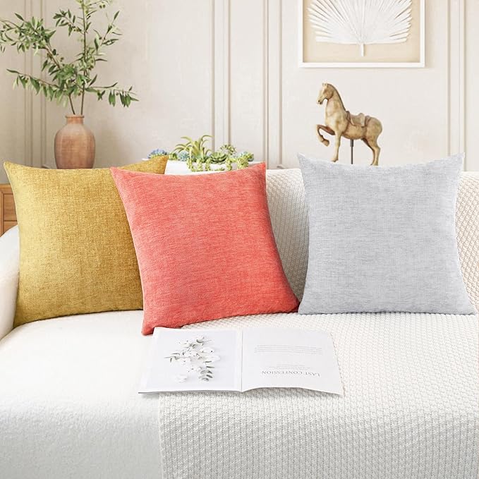 CaliTime Throw Pillow Covers Decorative 16 X 26 Inches Pack of 2 Cozy Chenille Cushion Cases for Couch Sofa Bed Living Room Home Living Coral