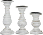 Deco 79 Mango Wood Decorative Candle Holder Turned Style Pillar Candle Stand, Set of 3 Candlestick Holder 10", 8", 6”H, White