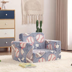 Toddler Chair Kids Couch, 2-in-1 Toddler Soft Sherpa Couch Fold Out Armchair Glow in The Dark with Removable Cover, Convertible Reading Chair Toddler Sofa for Kids, Football