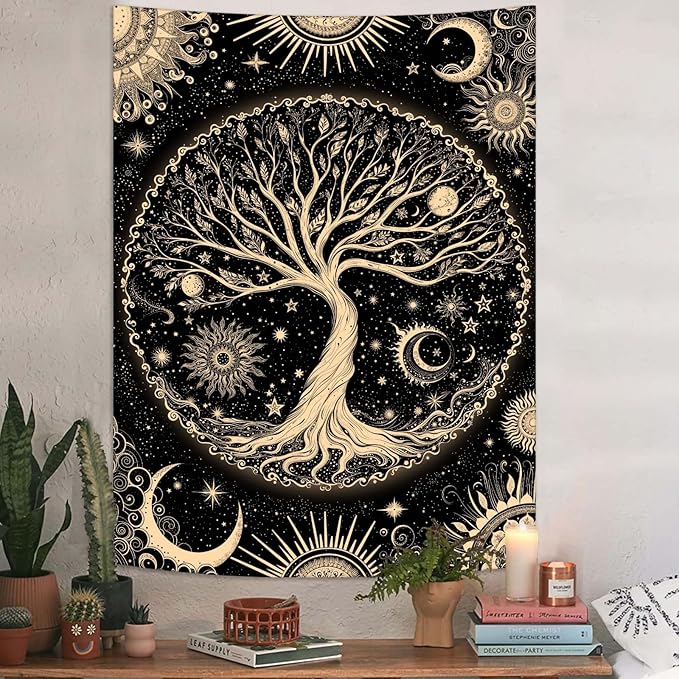Lunerfex Tree of Life Tapestry Starry Sky Wall Tapestry, Vintage Tapestries for Bedroom Ceiling Tapestries Wall Hanging for Bedroom Living Room Decor Tree-3 44"x60"
