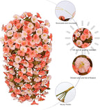 HyeFlora Artificial Fake Fall Hanging Flowers for Outdoor Decor, 2PCS Faux Silk Morning Glory Hanging Plants Mums Vine for Home Garden Wall Party Indoor Outside Decoration (Fall Orange+Light Orange)