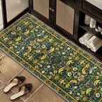 Runner Rug - 2'6"x8' Boho Washable Kitchen Rug, Non-Slip Soft Low Pile Rugs Indoor for Hallway Living Room Bedroom Sunroom, Vintage Stair Carpet Stain Resistance (Dark Green, 2.5x8ft)