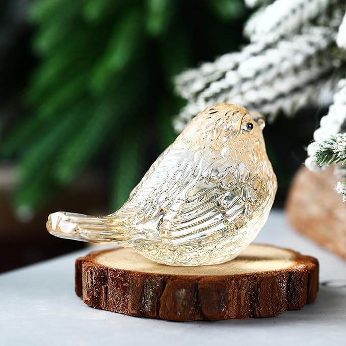 Crystal Glass Bird Figurines Glass Robin Bird Decoration Paperweight Hand Blown Glass Art Animal Collectible Figurines Gift for Women (Gold)