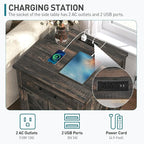 Farmhouse End Table Set of 2, 24" Large Sofa Side Table with Drawer, Large End Table for Living Room, Wooden Nightstand with Charging Station, Square, Dark Rustic Oak