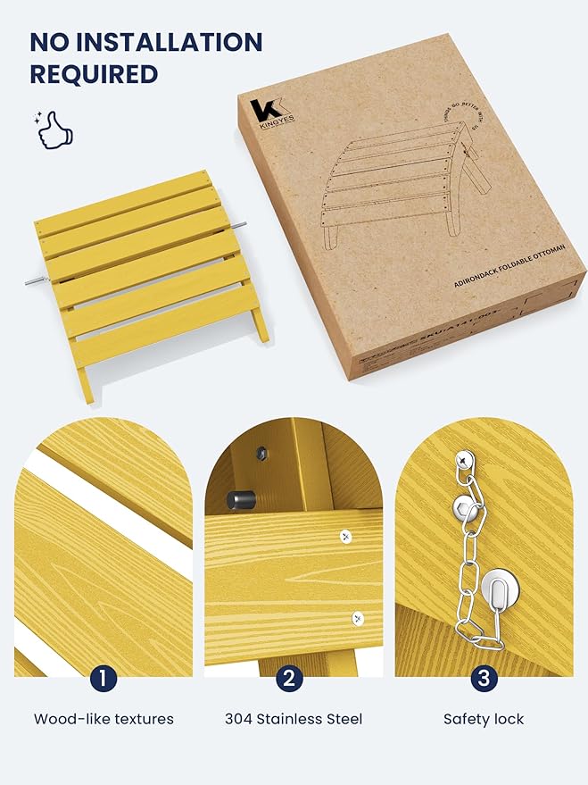 KINGYES Folding Adirondack Ottomans Set of 2 for Adirondack Chair, Yellow