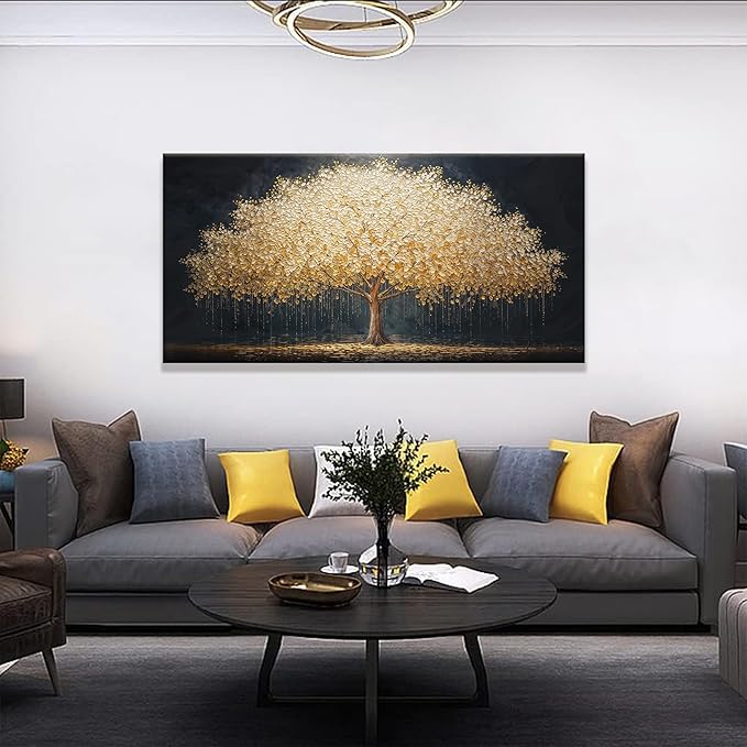 Wall Art Gold Tree Of Life Modern Wall Art Artwork Canvas Art Wall Decor Painting Gold Tree Pictures Abstract Wall Decor For Living Room Bedroom Dining Room Home Office Artwork Ready To Hang 24"X 48"