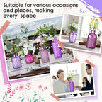 Yaomiao 30 Pcs Vases Bulk Colored Flower Glass Vases Bud Vintage Colored Glass Bottles Colorful Rustic Embossed for Home Wedding Table Decorations Gifts(Purple Series)