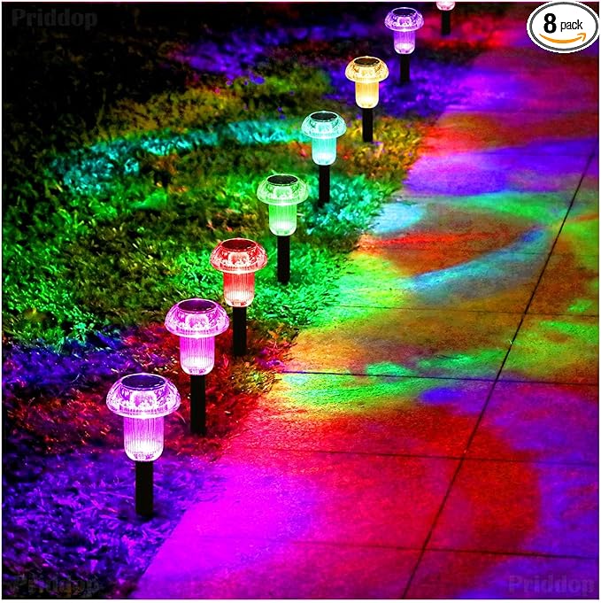 Solar Lights Outdoor Pathway Waterproof 8 Pack Color Changing LED Acrylic Mushroom Decorative Garden Lights for Yard Landscape Patio Outside Christmas Decorations