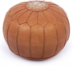 Marrakesh Gallery Genuine Leather Round Pouf Unstuffed - Moroccan Ottoman Footstool, Footrest Cover - Boho Decor - Bohemian Living Room, Bedroom, Kids Room, Gift & Wedding