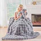 BENVWE Fluffy Faux Fur Throw Blanket for Couch, Soft Plush Thick Cozy Fuzzy Luxury Minky Bubble Blanket for Home Living Room Decor Gift for Women, Light Grey, 63" x 80", 1100GSM