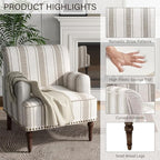 UIXE Stripe Accent Chair, Modern Upholstered Armchair in Fabric for Living Room, Nailhead Trim Club Arm Chair Comfy Single Sofa Bedroom Reading Seat with Wood Legs - Brown